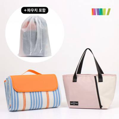 (스트라이프 피크 매트+배색토트 보냉백)세트