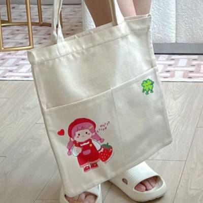 행운이 클로버 투포켓 에코백